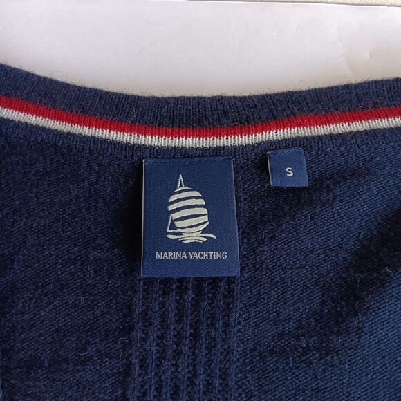 Marina Yachting Size S Navy Blue/Red White Button Front Wool Blend Cardigan - Picture 5 of 10